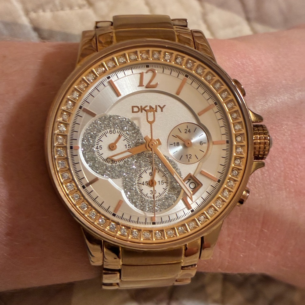 DKNY Rose Gold Tone Watch with Crystal Accents